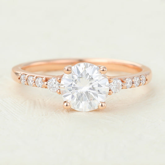 0.88 CT Round Pave Moissanite Engagement Ring
