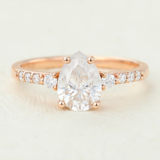 1 CT Pear Pave Moissanite Engagement Ring