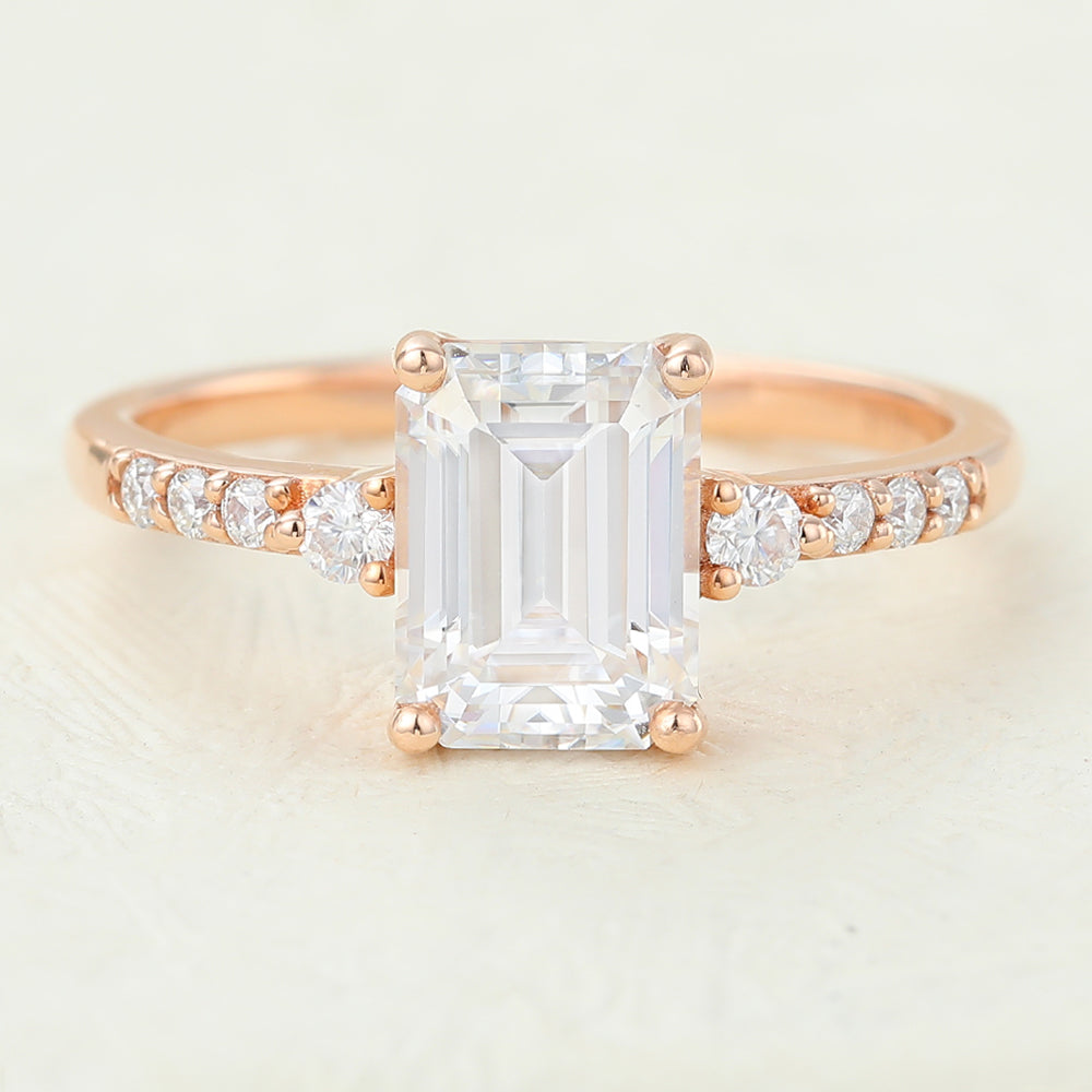 1.6 CT Emerald Pave Moissanite Engagement Ring