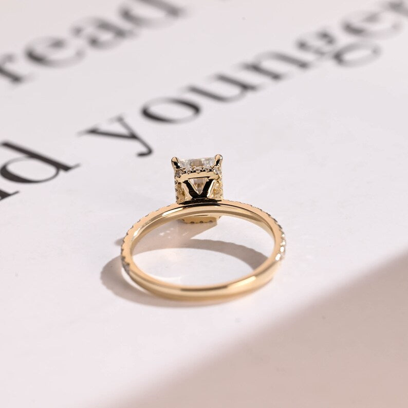 Stunning 1.0 - 2.0 CT Radiant Moissanite Engagement Ring with Pave & Hidden Halo Design 5