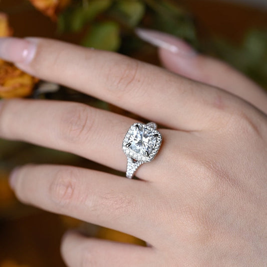 Stunning 1.0 - 2.0 CT Cushion Moissanite Engagement Ring With Pave & Halo Design 10