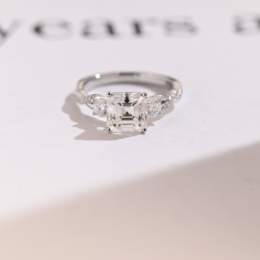 Stunning 1.0 - 2.0 CT Asscher Moissanite Engagement Ring With Twisted Pave Design 1