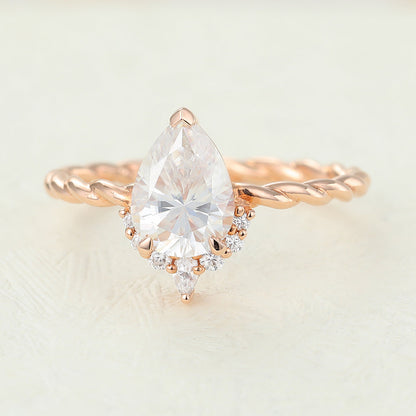 0.9 CT Pear Cluster & Twisted Shank Moissanite Engagement Ring