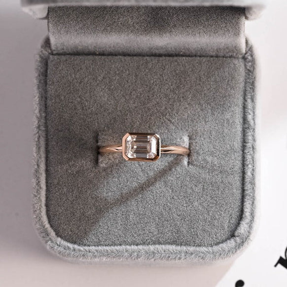 Stunning 1.0 - 2.0 CT Emerald Moissanite Engagement Ring With Bezel Design 9