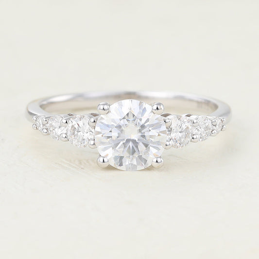 0.88 CT Round Pave Moissanite Engagement Ring