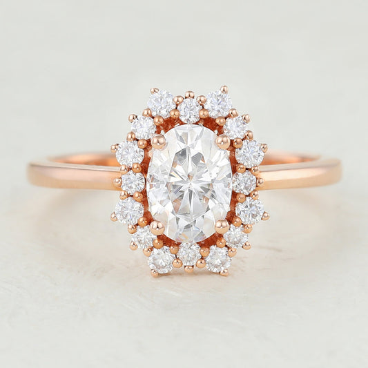 1 CT Oval Cluster Moissanite Engagement Ring