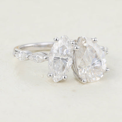 2.83 CT Pear & Marquise Cluster Moissanite Engagement Ring