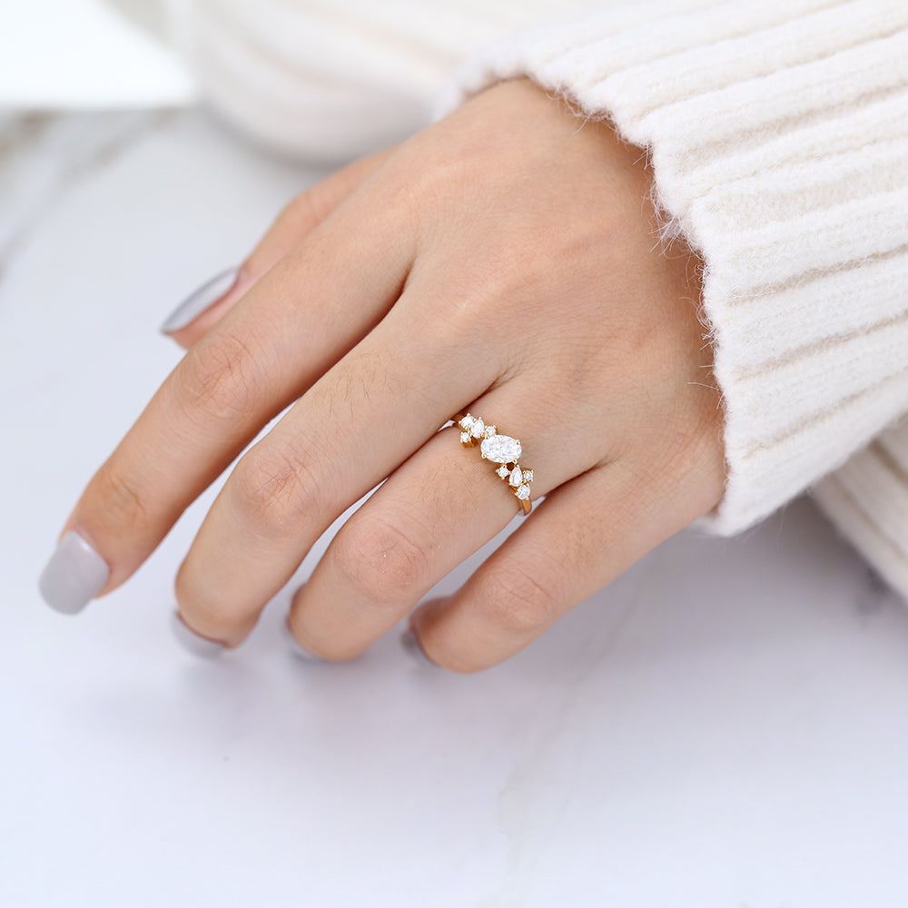 0.85 CT Pear Cluster Moissanite Engagement Ring