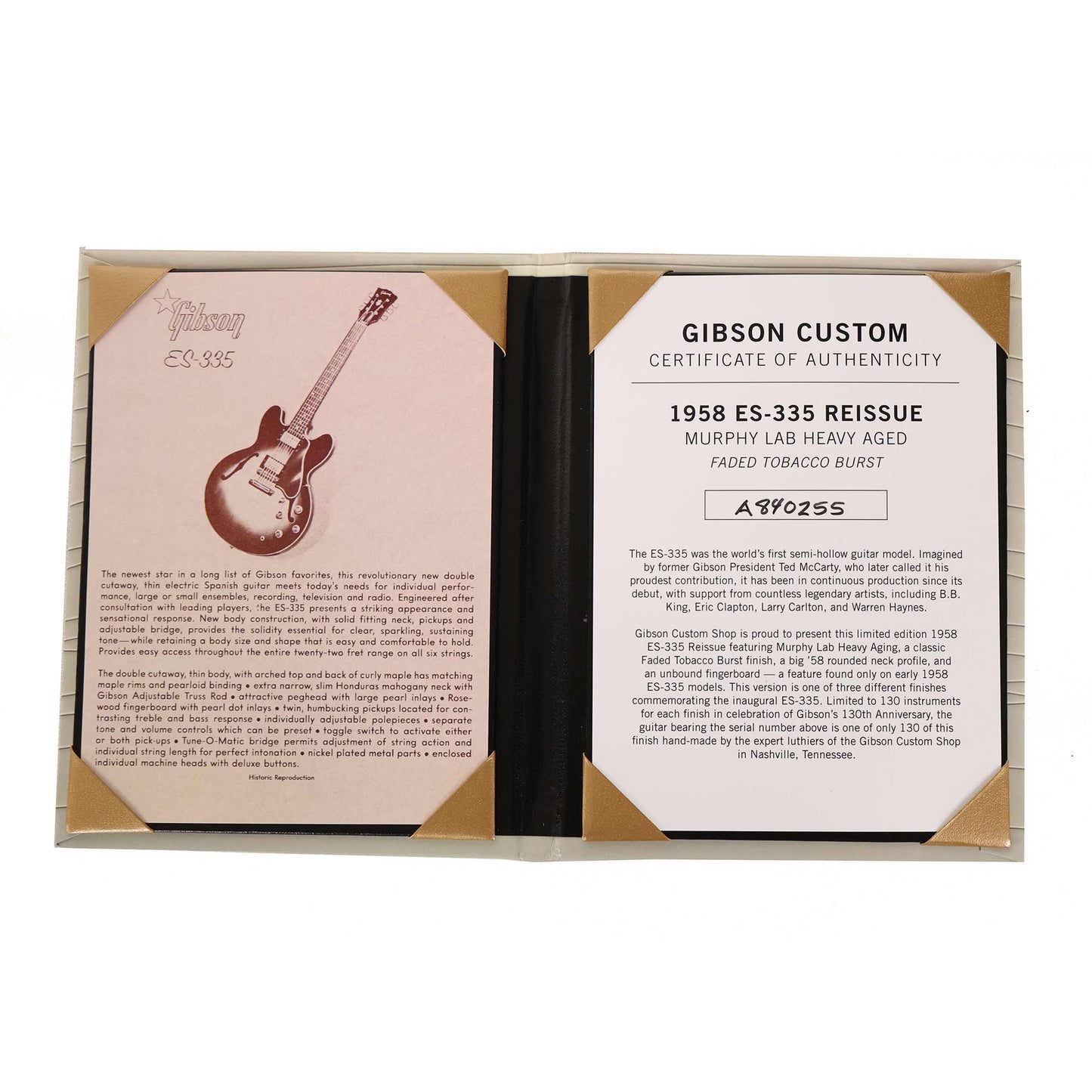 Gibson Custom Shop 1958 ES-335 Reissue Limited Edition Murphy Lab Heavy Aged Faded Tobacco Burst 2024