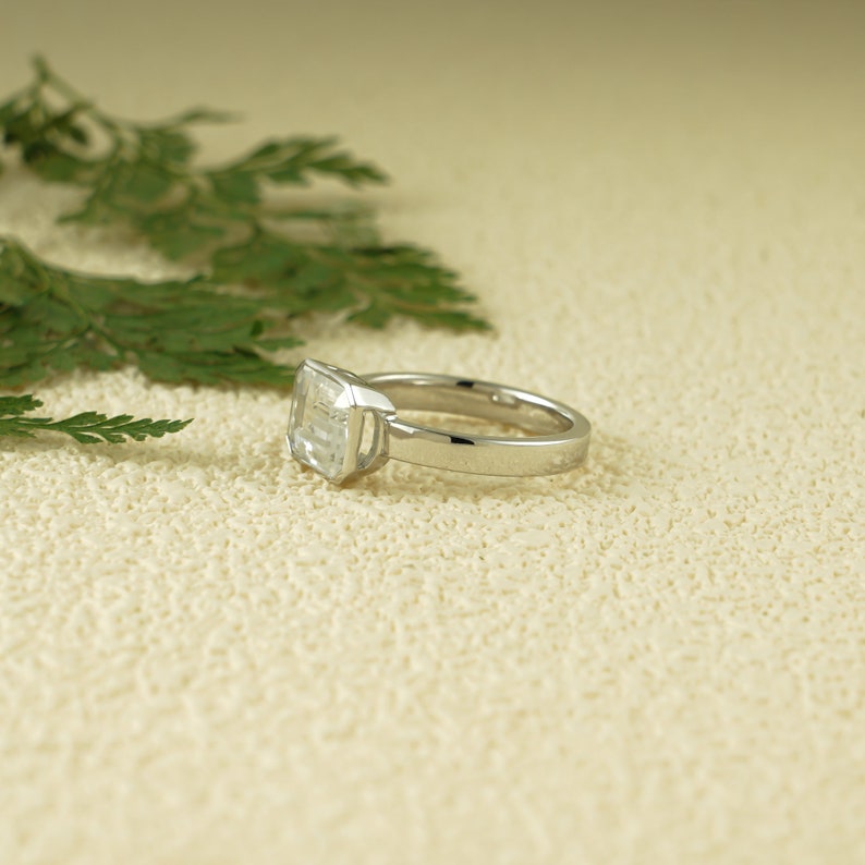 Stunning 1.0 - 2.0 CT Emerald Moissanite Engagement Ring with Bezel Design 9