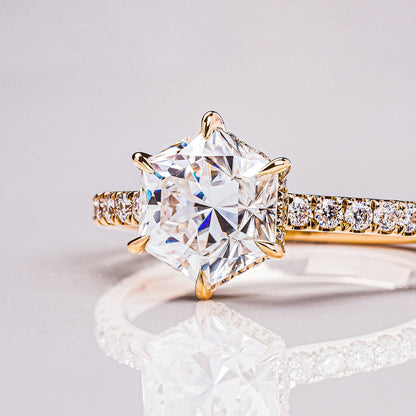 1.3 CT Hexagon Hidden Halo & Pave Moissanite Engagement Ring
