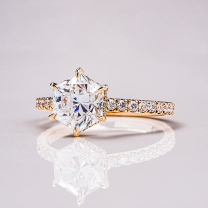 1.3 CT Hexagon Hidden Halo & Pave Moissanite Engagement Ring