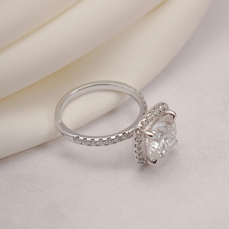 Stunning 1.0 - 2.0 CT Cushion Moissanite Engagement Ring with Pave & Halo Design 9