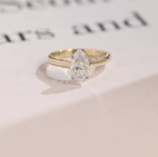 Stunning 1.0 - 2.0 CT Marquise Moissanite Engagement Ring Solitaire Style 1