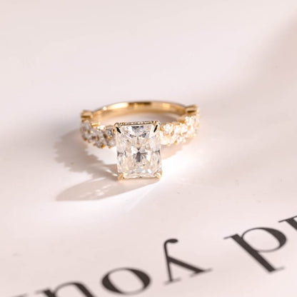 Stunning 1.0 - 2.0 CT Radiant Moissanite Engagement Ring with Pave & Hidden Halo Design 1