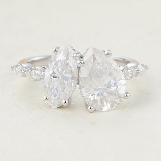2.83 CT Pear & Marquise Cluster Moissanite Engagement Ring