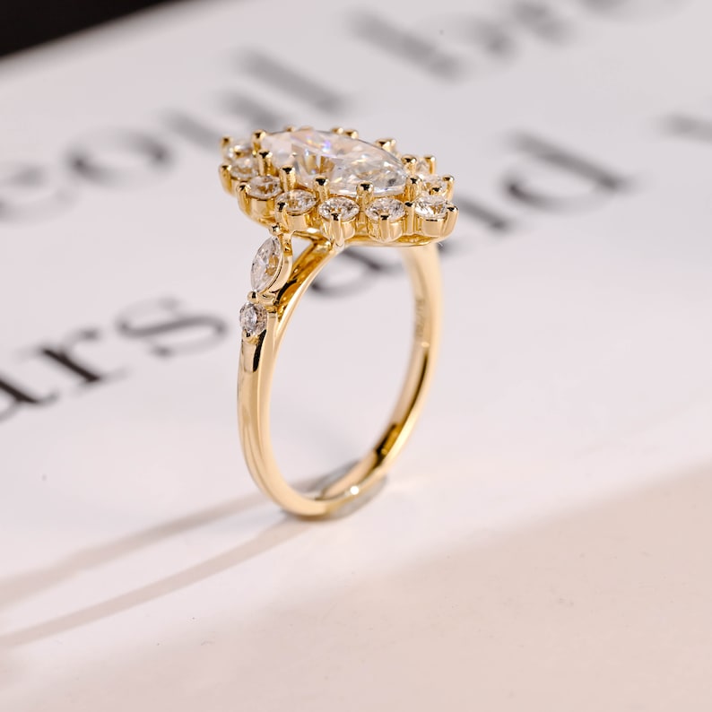 Stunning 1.0 - 2.0 CT Marquise Moissanite Engagement Ring with Pave & Hidden Halo Design 7