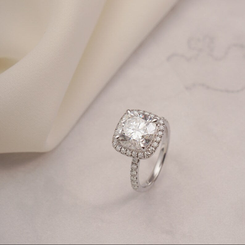 Stunning 1.0 - 2.0 CT Cushion Moissanite Engagement Ring with Pave & Halo Design 5