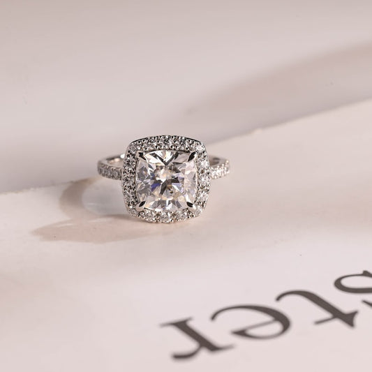 Stunning 1.0 - 2.0 CT Cushion Moissanite Engagement Ring With Pave & Halo Design 1