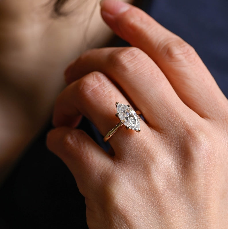 Stunning 1.0 - 2.0 CT Marquise Moissanite Engagement Ring with Solitaire Design 2