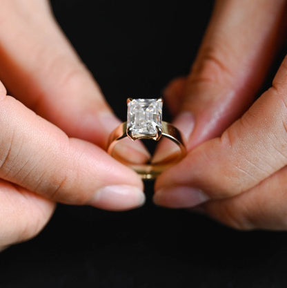 Stunning 1.5 - 2.5 CT Radiant Moissanite Engagement Ring with Pave & Hidden Halo Design 4