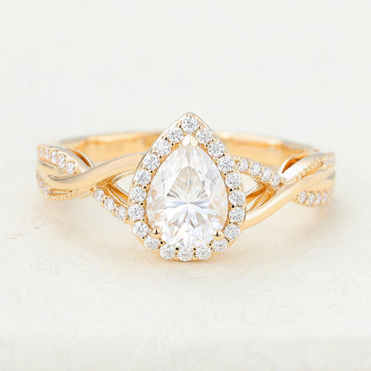 0.43 CT Pear Halo Pave & Criss-Cross Lab-Grown Diamond Engagement Ring