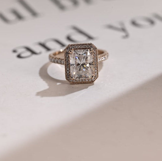 Stunning 1.0 - 2.0 CT Radiant Moissanite Engagement Ring with Pave & Halo Design 1