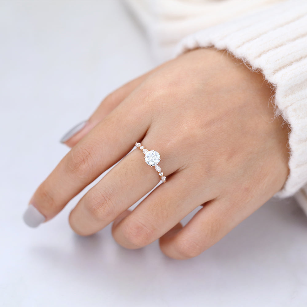 0.88 CT Round Pave Moissanite Engagement Ring